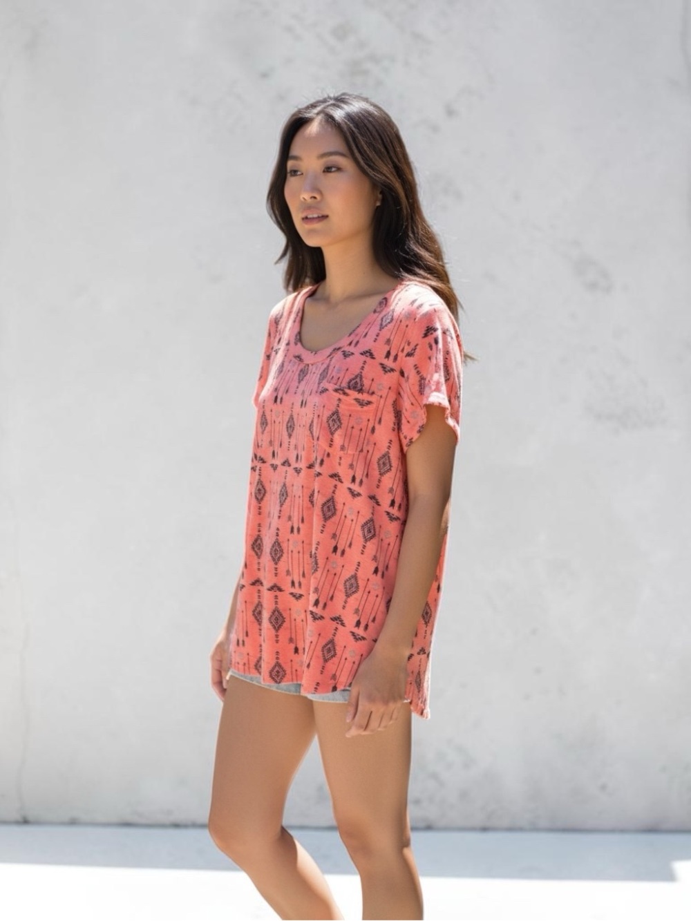 love J Coral Aztec Pocket Tee